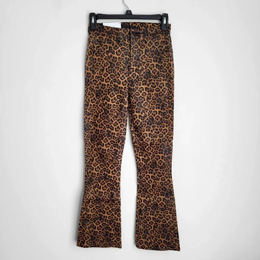 NWT 7 For All Mankind Leopard-Print High Rise Slim Fit Kick Flare Cropped Jeans - Picture 6 of 16